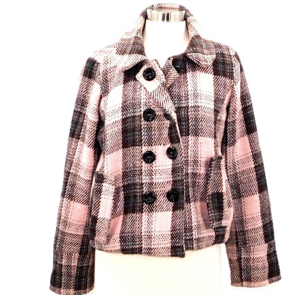 Kaity Pink/Black Wool-blend Pea Coat
